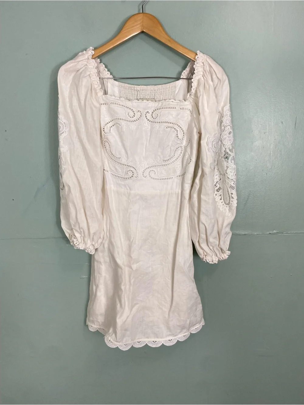 Farm Rio Off White Ivory Dress Linen Embroidered Floral Lace Size Small - Picture 2 of 7